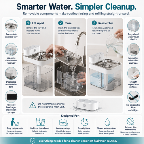 Dual-Tank Clean & Waste Water Fountain (Filter-Free): Fresh Water Daily