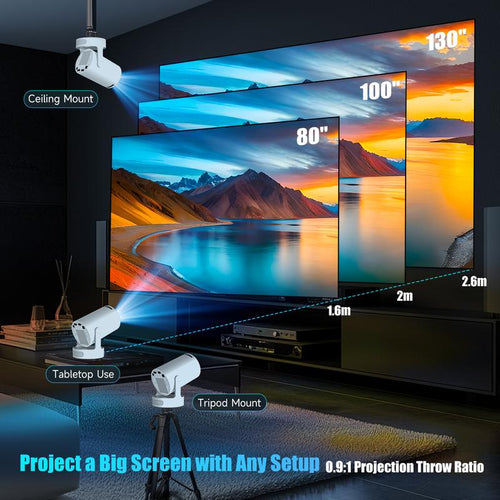 Mini Smart Projector (180° Swivel Ceiling Cinema): Bed Movie Setup